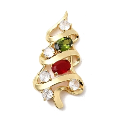 Настоящее золото 18K Латунные микро проложить кубического циркония подвески, елочные прелести, стойки покрытие, долговечный, без кадмия и без свинца, реальный 18 k позолоченный, 36x18.5x8 мм, отверстие : 4x2.5 мм