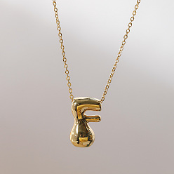 Letter F Brass Chunky Initial Pendant Necklaces, with Stainless Steel Lobster Claw Clasps, Real 14K Gold Plated, Letter F, 17.72~18.90 inch(45~48cm)