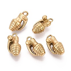 Золотой 304 подвески из нержавеющей стали, Подвески в форме ручной гранаты, золотые, 15~15.5x8~8.5x7~7.5 мм, отверстие : 1.7~1.8 мм