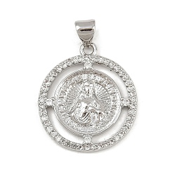 Платина Латунные микро проложить кубического циркония подвески, без кадмия и без свинца, религия, плоско-круглые, платина, 23x20x2.5 мм, отверстие : 4.5x3.5 мм