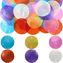 (52) Непрозрачная лаванда 36 шт. 6 подвески из натуральной ракушки капиз, окрашенные в разные цвета, Дисковые подвески, разноцветные, 50x0.5~1 мм, 6 шт / цвет