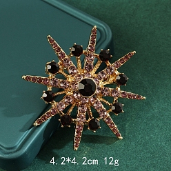 Черный Брошь-снежинка из сплава со стразами, с пластиковым, золотые, чёрные, 42 мм
