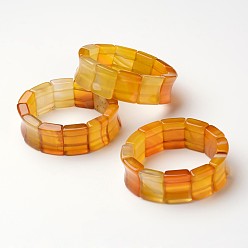 Gold Natural Agate Stretch Bracelets, Rectangle, Gold, 2-1/8 inch~2-1/4 inch(55~57mm)