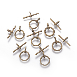 Antique Bronze Alloy Toggle Clasps, Ring, Antique Bronze, Ring: 12x17x1mm, Hole: 1.5mm, Bar: 19x8x1mm, Hole: 1.5mm
