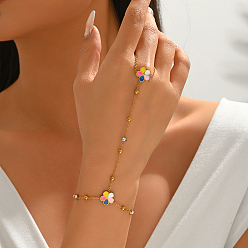 Разноцветный Браслеты из нержавеющей стали с эмалированными звеньями, браслеты-цепочки со стразами для женщин, цветок, реальный 18 k позолоченный, красочный, 6.50 дюйм (16.5 см)