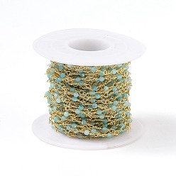 Амазонит Натуральные амазонитовые ручные бисерные цепочки, с латунной фурнитурой , золотые, несварные, круглые, граненые, с катушкой, 12x1~1.25 мм, бусина : 2~2.5 mm, около 32.8 футов (10 м) / рулон
