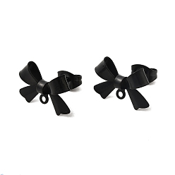 Черный 304 фурнитура для сережек-гвоздиков в виде банта из нержавеющей стали, с петлей, чёрные, 10x15 мм, отверстие : 1.2 мм, штифты : 0.7 мм