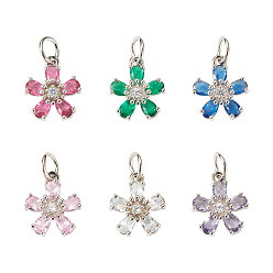 Платина 6 шт 6 цвета кулоны из латуни, микропаве, циркония, , стойки покрытие, прочное покрытие, без кадмия и без свинца, с целью перехода в кольце, платина, 14.5x12.5x4.5 мм, отверстие : 4.5 мм, 1 шт / цвет