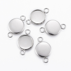 Stainless Steel Color 304 Stainless Steel Cabochon Connector Settings, Plain Edge Bezel Cups, Flat Round, Stainless Steel Color, Tray: 10mm, 18.5x12x2mm, Hole: 2.2mm