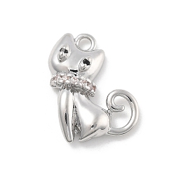 Платина Латунные микро проложить кубического циркония подвески, без кадмия, без никеля и без свинца, подвески в форме кошки, платина, 14.5x10.5x3.5 мм, отверстие : 1.5 мм