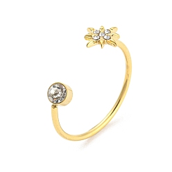 Солнце Открытое кольцо-манжета из настоящей 14 позолоченной 304 нержавеющей стали, с четким кубического циркония, солнце, внутренний диаметр: 17.8 мм