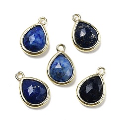 Ляпис-Лазурь Граненые подвески из натурального окрашенного лазурита, стойки с позолоченными латунными подвесками-каплями, 14x9.5x4 мм, отверстие : 1.4 мм