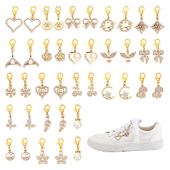 Doré  20 pièces 10 styles breloques pour chaussures en alliage et strass, avec acrylique perles & homard fermoirs griffe, formes mixtes, or, 28~35mm, 2 pcs / style