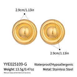 Настоящее золото 18K Европейские плоские круглые серьги-гвоздики из нержавеющей стали, реальный 18 k позолоченный, 28.5 мм