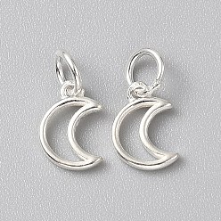 Moon 925 Sterling Silver Hollow Charms, with Jump Rings, Moon, 10.5x7.5x1.5mm, Hole: 3.8mm