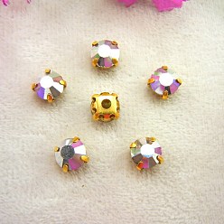 Серебряное Пламя Плоская круглая вышивка стразами, стекло кристалл горный хрусталь, многожильных ссылки, с латунной закрепкой, струйная серебряная вспышка, 6 мм, около 1400~1440 шт / упаковка