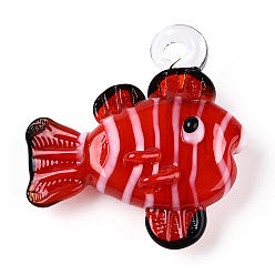 (123L) Белый крем непрозрачный блеск Подвески лэмпворк ручной работы, рыбы прелести, огнеупорный кирпич, 35.5~39x32.5~38x11~12 мм, отверстие : 3.5~3x3.5~5 мм