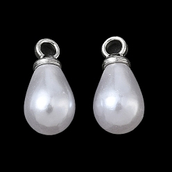 Платина Подвески из АБС-пластика с жемчугом, слеза, с петлей из сплава, платина, 11.5x5.5~6 мм, отверстие : 1.6 мм