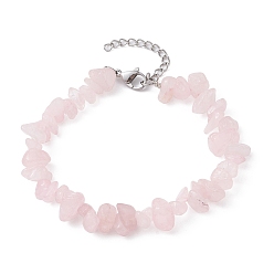 Розовый Кварц Браслет из натуральной розовой кварцевой крошки, с 304 нержавеющей стали застежки, 7-1/8 дюйм (18 см)