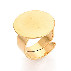 Настоящее золото 18K 304 регулируемые кольцевые основания из нержавеющей стали, настройки плоских круглых колец, реальный 18 k позолоченный, 17 мм, Размер лотка: 20 мм