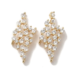 Настоящее золото 18K Латунные люстры ссылки компонент, без кадмия, без никеля и без свинца, со стеклом, 4 Разъемы петли, ромб, реальный 18 k позолоченный, 23.5x10.5x4 мм, отверстие : 1 мм