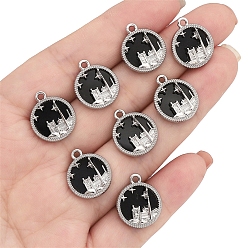 Плоский Круглый Непрозрачные акриловые подвески, со сплавочной фурнитурой, город мечтаний, плоско-круглые, 17x14 мм