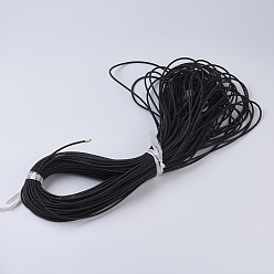 Black Round Braided Microfiber Leather Cord, Black, 3mm