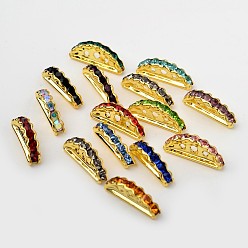 Golden 3-Hole Half Moon Alloy Rhinestone Bridge Spacers, Golden, 8x19x4mm, Hole: 1~1.5mm