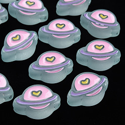 Светло-Синий Прозрачные акриловые бусины, с эмалью, матовые, планета, голубой, 19x26x9 мм, отверстие : 3 мм