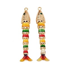 Настоящее золото 18K Латунные микро проложить кубического циркония подвески, с эмалью, рыба, реальный 18 k позолоченный, 45x10.5x6 мм, отверстие : 1.4 мм