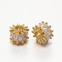 Золотой Латунные микро проложить класса AAA кубического циркония бусы, колонка, золотые, 9x7 мм, отверстие : 3 мм