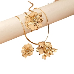 Золотой Ожерелья, кольца и браслеты-манжеты из цветочного сплава со стразами для женщин, золотые, 330 мм