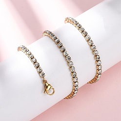 Кристалл 3мм 304 Женские ожерелья-цепочки из нержавеющей стали со стразами, вакуумное покрытие pvd, золотые, кристалл, 16.54 дюйм (42 см)