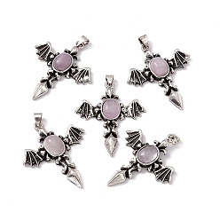 Чароит Натуральный Чароит подвески, очарование крыла ангела, с фурнитурой из латуни цвета античного серебра, 37x31x5.5~6 мм, отверстие : 4x3 мм