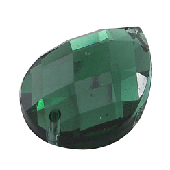 Темно-Зеленый Шить на горный хрусталь, Тайвань акриловые горный хрусталь, два отверстия, аксессуары для одежды, темно-зеленый, слеза, шириной около 10 мм, 14 мм длиной, толщиной 4 мм , отверстие : 1 мм