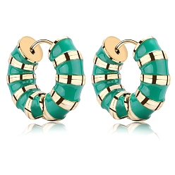 Grün Dicke, emaillierte, gestreifte Creolen, goldener 316 Edelstahlschmuck für Damen, grün, 18x20.5x6 mm, Stift: 0.9 mm
