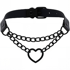 Noir Colliers ras du cou en simili cuir style punk, avec le coeur en alliage, noir, 18.50 pouce (47 cm)