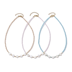 Mixed Color Glass Beads Necklaces, Natural Freshwater Shell Flower Pendant Necklaces, Mixed Color, 15.63 inch(39.7cm)