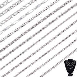 Нержавеющая Сталь Цвет 12 шт. 12 стили 304 ожерелья из нержавеющей стали, не тускнеет, цвет нержавеющей стали, цвет нержавеющей стали, 20.28~24.33 дюйм (51.5~61.8 см), 1 шт / стиль