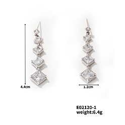 Platinum Geometric Cube Stud Earrings with Full Rhinestone Design, European and American Style, Platinum, 44mm
