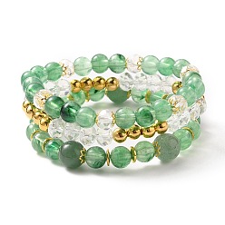 Green Aventurine Multi-layered Stretch Beaded Bracelets Sets, Stackable Bracelets, with Natural Green Aventurine Beads, Imitation Gemstone Acrylic Beads, Glass Beads, Non-magnetic Synthetic Hematite Beads and CCB Plastic Beads, Round, Inner Diameter: 2 inch(5.2cm), 3pcs/set