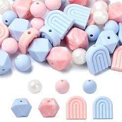 (52) Непрозрачная лаванда 35шт 7 стили пищевые экологически чистые силиконовые шарики, разноцветные, 12~19.5x12~17x6~14 мм, отверстие : 2~3 мм, 5 шт / стиль