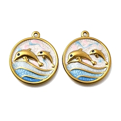 Dolphin 304 нержавеющей стальной эмали подвески, ионное покрытие (ip), реальный 18 k позолоченный, дельфин, 28.5x25x3 мм, отверстие : 1.5 мм