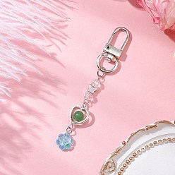 Платина Подвесные украшения из акрила и окрашенного натурального нефрита, Поворотные застежки из сплава, подвески для украшений сумок, платина, 88 мм