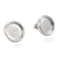 Нержавеющая Сталь Цвет Не тускнеет 304 серьги-гвоздики из нержавеющей стали, с уха орехов, плоско-круглые, цвет нержавеющей стали, лоток : 10 мм, 13 мм, штифты : 0.8 мм