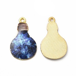 Marine Blue Alloy Printed Pendants, Cadmium Free & Nickel Free & Lead Free, Bulb, Marine Blue, 28x17x2mm, Hole: 1.8mm