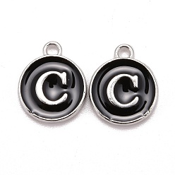 Letter C Platinum Plated Alloy Charms, Cadmium Free & Lead Free, with Enamel, Enamelled Sequins, Flat Round with Letter, Letter.C, 14x12x2mm, Hole: 1.5mm
