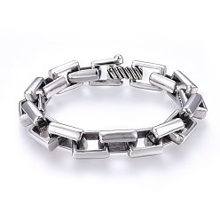 Antique Silver & Stainless Steel Color Retro 304 Stainless Steel Box Chain Bracelets, with Spring Ring Clasps, Antique Silver & Stainless Steel Color, 8-5/8 inch(22cm), 12x5.5mm