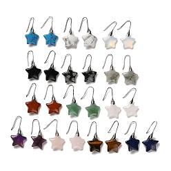 Смешанные камни Серьги-подвески в форме звезды из натуральных и синтетических камней, серьги из платины и латуни с покрытием стойки, без кадмия и без свинца, 38.5x20 мм