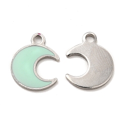 Color de Acero Inoxidable 304 colgantes de esmalte de acero inoxidable, encanto de la luna, color acero inoxidable, 12.5x10x1 mm, agujero: 1.6 mm